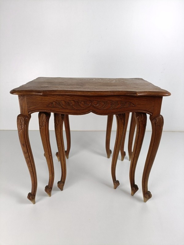 Set of 3 Wood Stacking Nesting Tables Louis XV style Mid Century Modernist Orna gallery