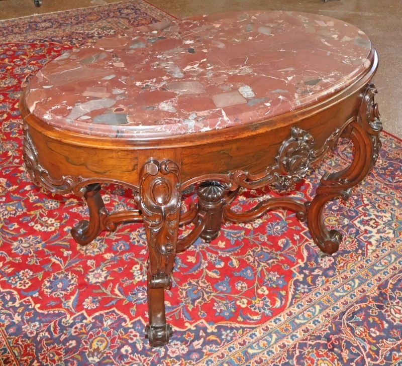 Late 19th Century American Victorian Rococo Rosewood Marble Top Center Table gallery