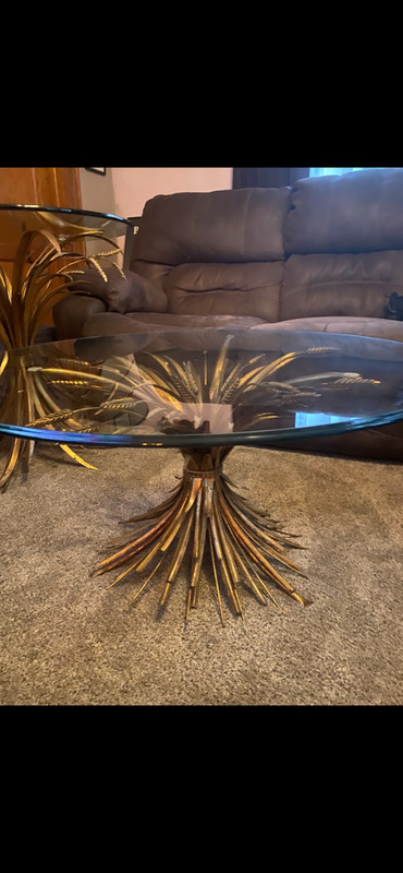 2 MCM Coco Chanel Wheat Hollywood Regency Italy Gold coffee and tall tables Lot gallery