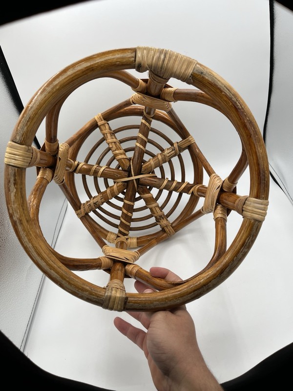 Vintage MCM Boho Chic Bamboo Rattan Round Table Stool Coastal Tiki Plant Stand gallery
