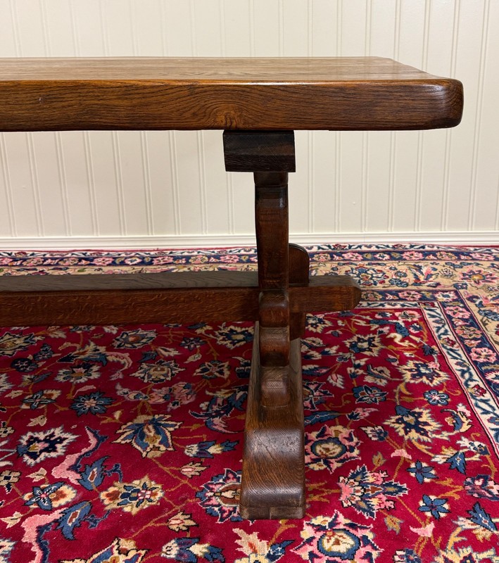 Antique French Country Farm Dining Table Farmhouse Trestle Base Oak 87"W gallery