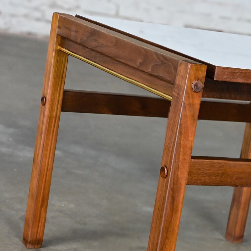 Mid Century Modern Small Square Side Table Teak with White Laminate Top gallery