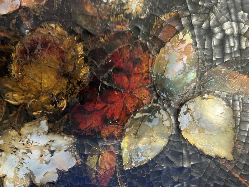 Antique Victorian Paper Mache&Mother of Pearl Inlaid Tilt Table TOP ONLY 4 Parts gallery