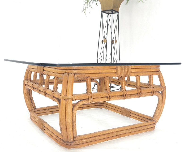 Ficks Reed Bamboo & Reed Square Glass Top Coffee Table c.1970s Mint! gallery