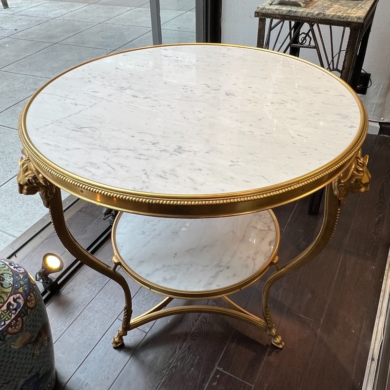 Louis XVI Style Gilt Bronze White Marble Gueridon / Center Table gallery
