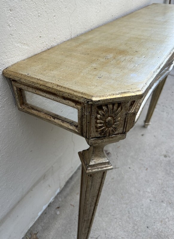 Vintage Console Table Hollywood Regency Florentine Venetian Mirrored Leafed Wood gallery