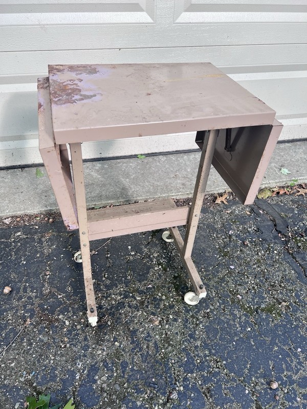 Vtg Metal Industrial Rolling Typewriter Table Cart Drop Leaf Desk Parts Tanker gallery