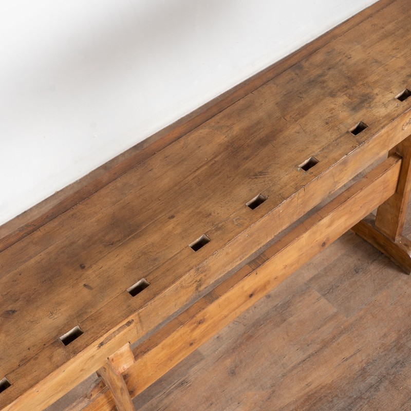 Early 20th Century Rustic Narrow Carpenter's Workbench Console Table gallery