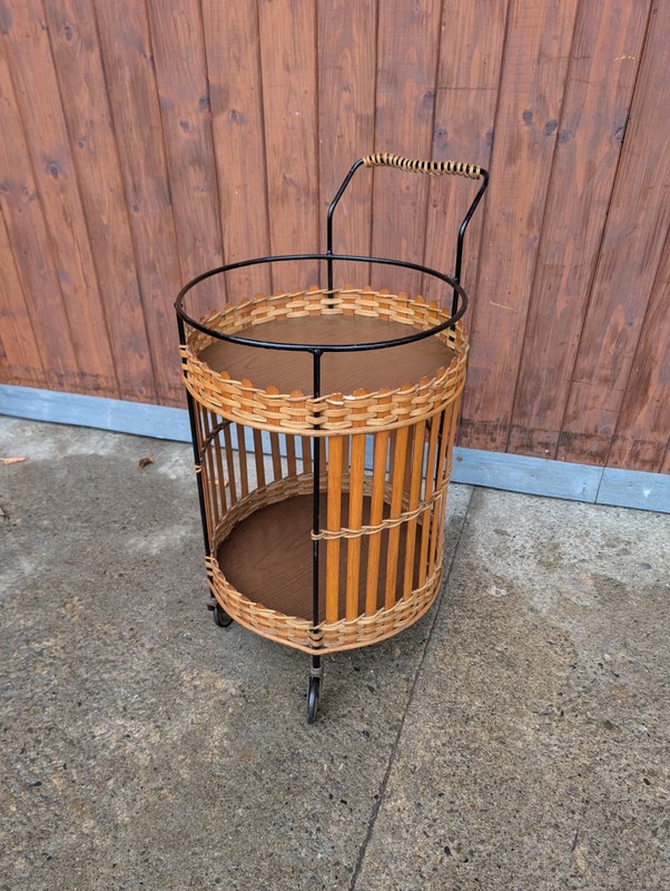 Serving Cart Tea Cart Walnut 60s Table Side Table Brass Mid Century gallery