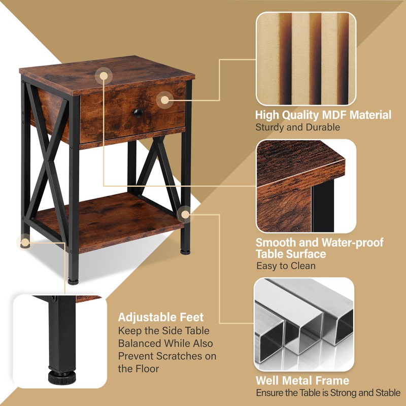 21.5" Wood Accent End Table With Storage Drawer for Living Room 4 Set of, Brown gallery