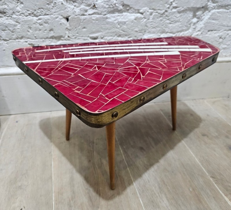 German mid century 1963 side table mosaic top By Artist Helmut Gebhardt, Lamp