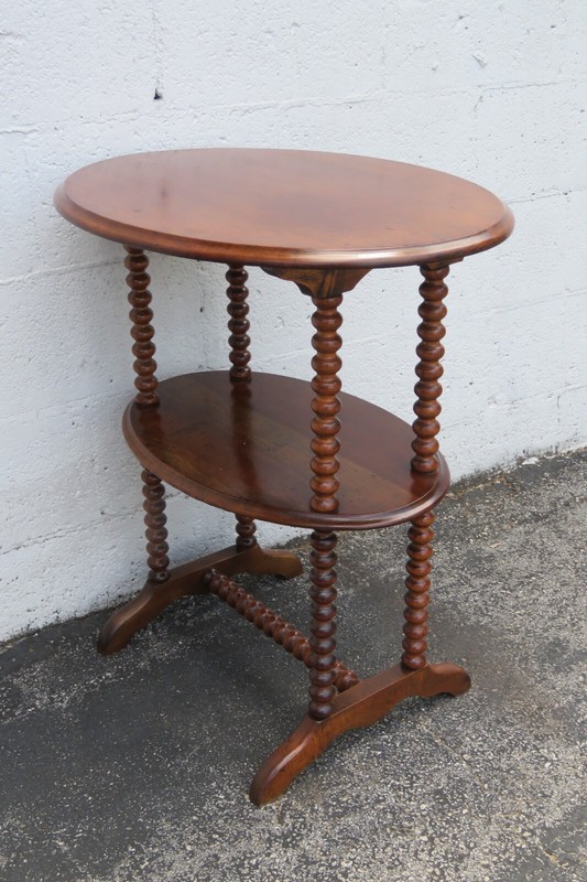 Early 1900s Solid Wood 2 Tiers Oval Side End Table 5426 gallery