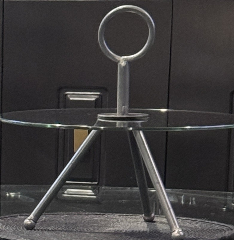 Rare Vintage Italian Mid Century Modern Tripod Glass Mini Table Ring Handle 14” gallery
