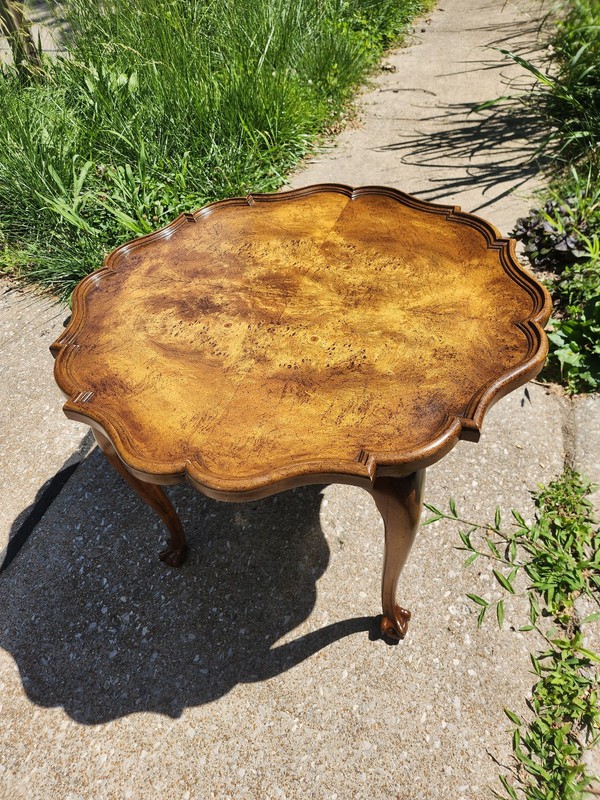 Vintage Chippendale-Style Walnut Burl Accent Table