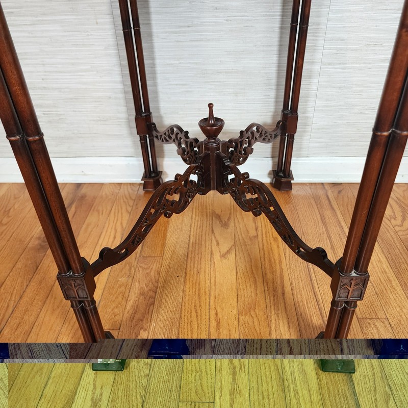 Chinese/Asian Chippendale Style Wood-Carved Fretwork Tea Table gallery