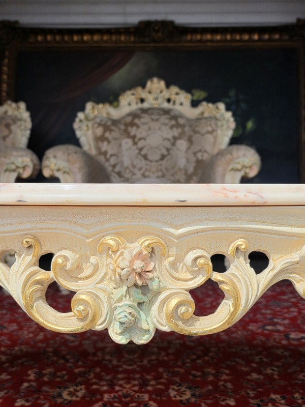 Vintage Italian Silik Style Hand Painted Coffee Table- Marble Top gallery