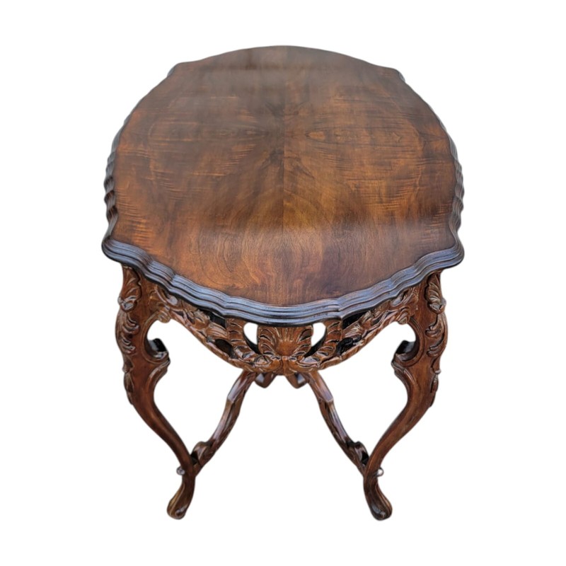 1930 Italian Walnut Center Table Bookmatch Top Hand Carved & Polished Mint gallery