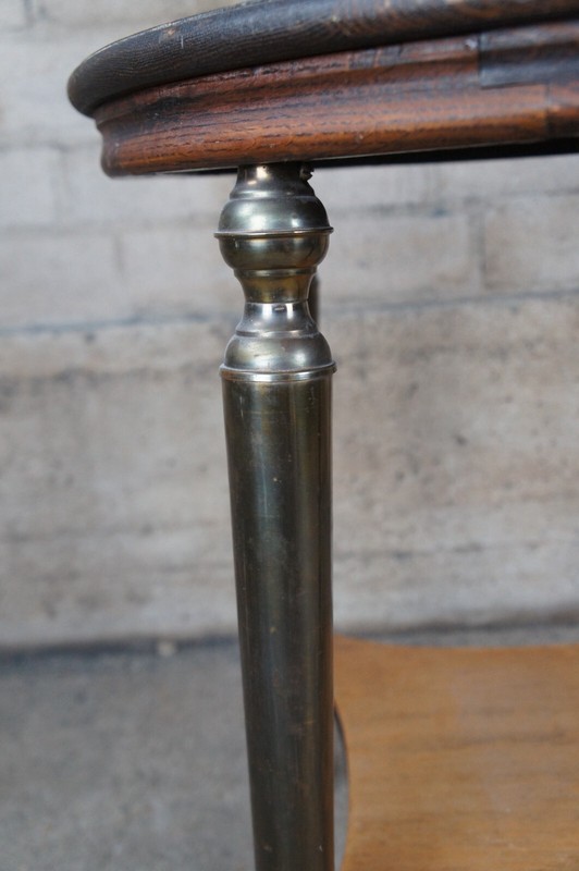 Mid Century French Empire Style Oak & Brass Round Gueridon Side End Table 25" gallery