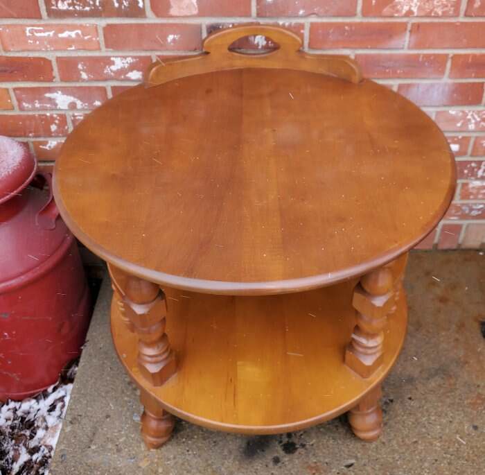 Vintage Round End Table 2 Tier Solid Hard Rock Maple