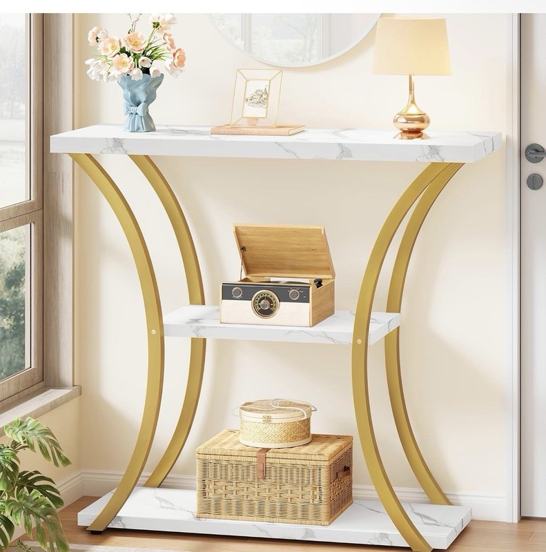 Modern Slim Accent Table, Versatile Console & Sofa Table With Faux Marble Top, S