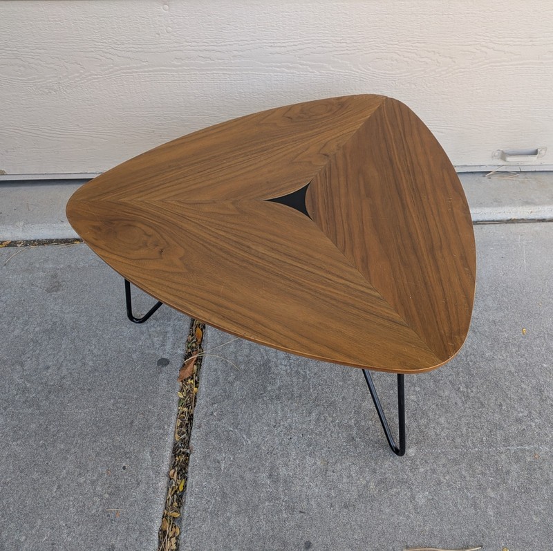 Mid Century Modern Style Guitar Pick Triangle Walnut Coffee Table Iron Legs K82