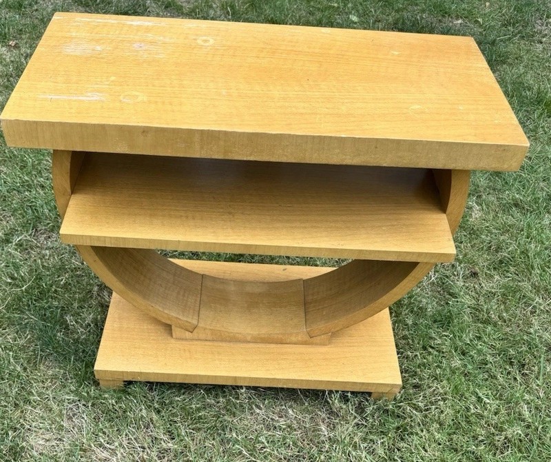 Rare 1920-1940s Gilbert Rohde Brown Saltman Style Art Deco “Ring” Wood End Table gallery