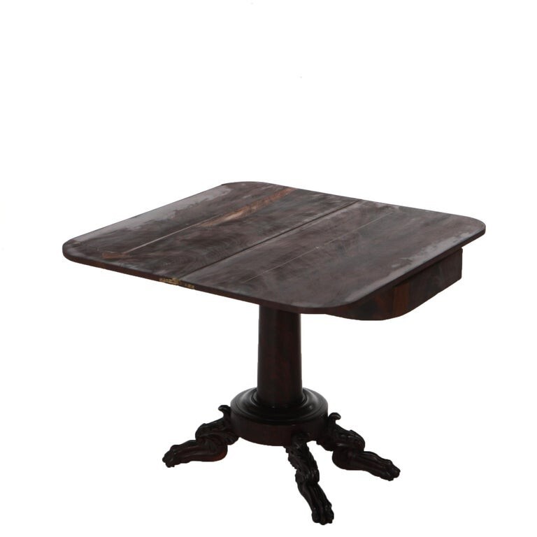 Neoclassical American Empire Flame Mahogany Game Table with Paw Feet c1840 gallery