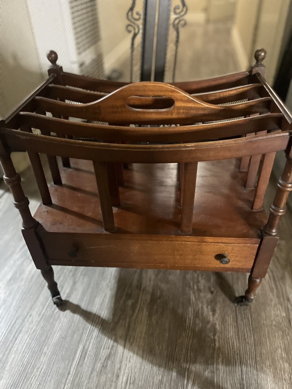 Mid Century Mahogany Canterbury Magazine Rack by Columbia (RP)(MR-34)