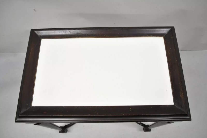 Antique Jacobean Renaissance Carved Mahogany Accent Side Table w/ Celluloid Top gallery