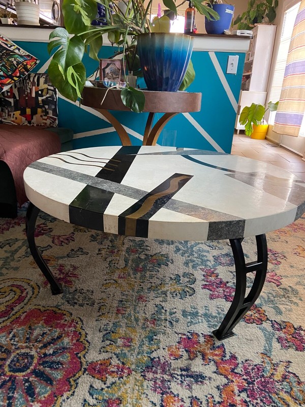 Vintage Tavola Oggetti Memphis Style Marble and Brass Inlay Coffee Table