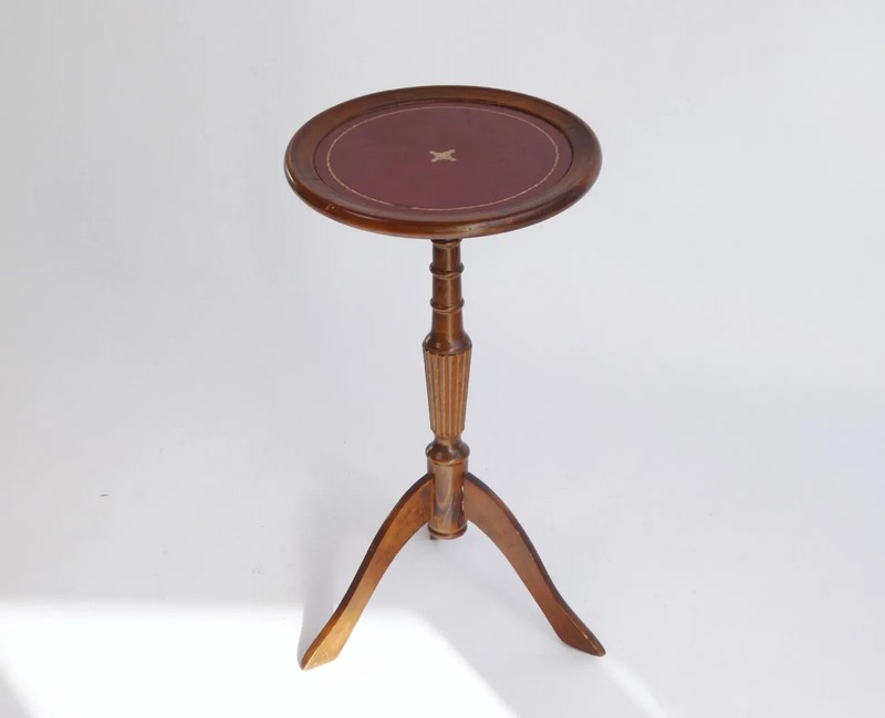 Victorian Style Small Wooden Wine Table with Red Leather, Vintage Side Table gallery