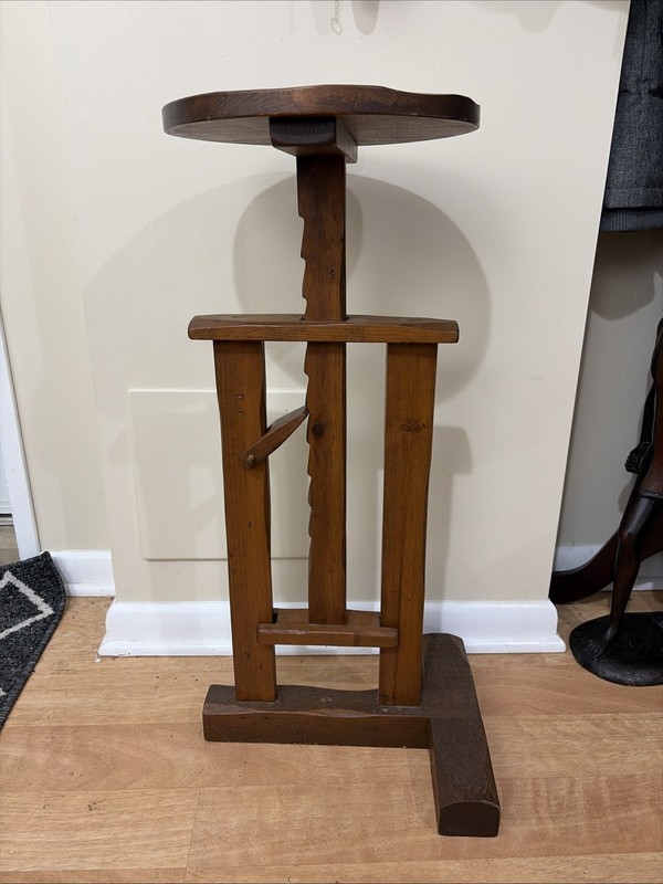Antique American Colonial Primitive Style Ratchet Adjustable Table, Plant Table gallery