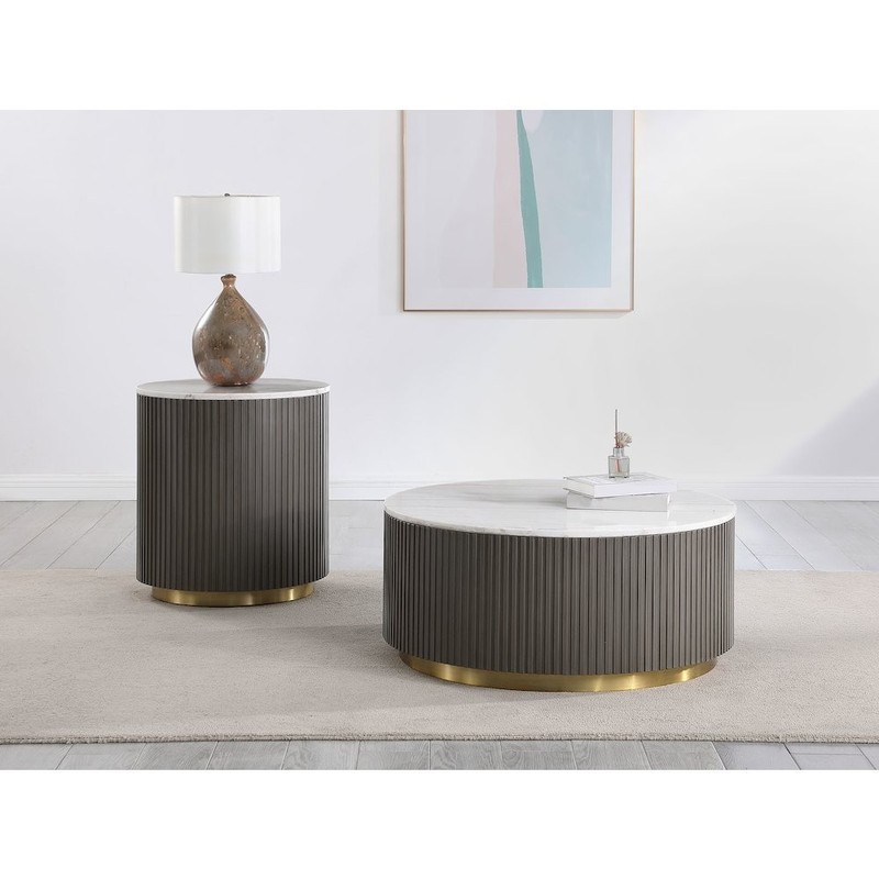 Jason Round Marble Top Coffee Table White and Charcoal gallery