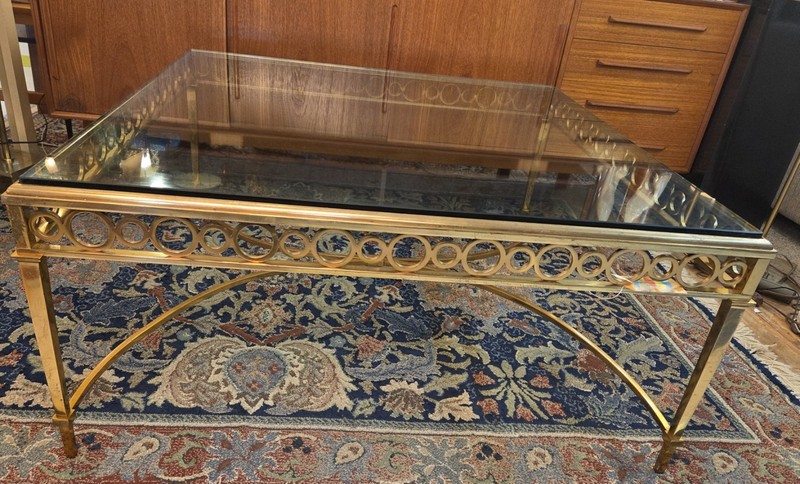 Vintage 1950s mid-century Maison Jansen bronze W Glass, top coffee table gallery