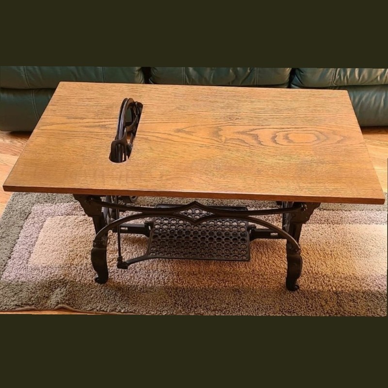 Coffee Table with Vintage White Sewing Machine Base Cast Iron gallery