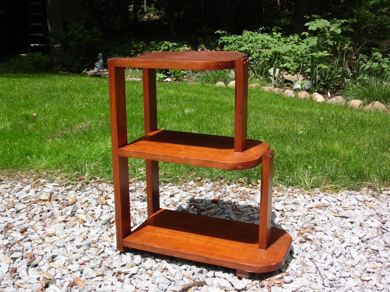 Vintage Art Deco Style Solid Wood Three Tiered Step End Table Stand gallery