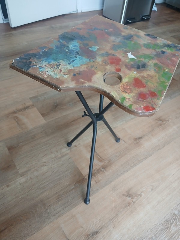 Vintage Artist Palette Side Table – Mid Century Industrial Studio Accent