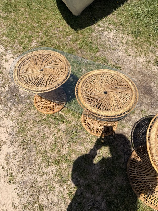 Vintage Wicker/Rattan Glass Top Coffee Table – Boho Coastal Peacock Style gallery