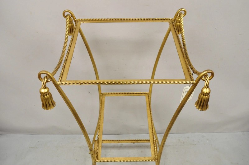 Italian Hollywood Regency Iron Rope Tassel Gold 3 Tier Etagere Stand Side Table gallery