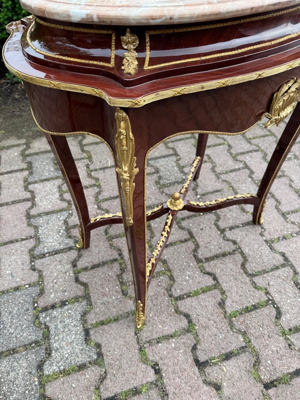 Side Table French Louis XVI Mahogany Bronze Pink Marble Early 20th C gallery