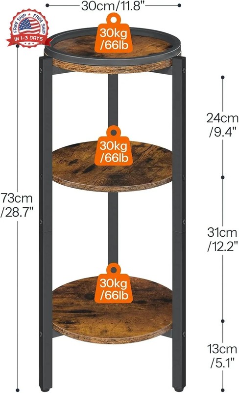 Rustic Brown 3-Tier Round Side Table 28.7 H for Living Room gallery