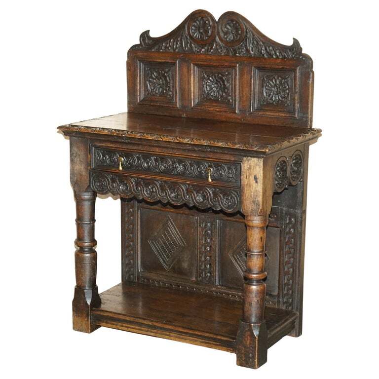 ANTIQUE 18TH CENTURY CIRCA 1720 GOTHIC JACOBEAN HALL CONSOLE TABLE SINGLE DRAWER