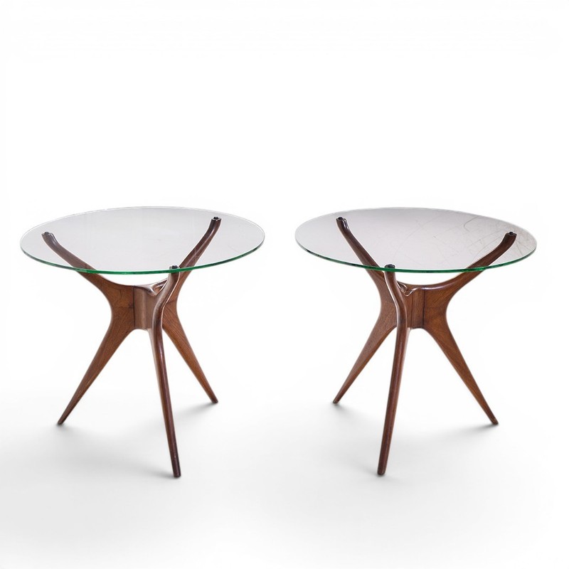 Vladimir Kagan For Dreyfuss Walnut Tri-Symmetric Sculptural Side Tables - Pair
