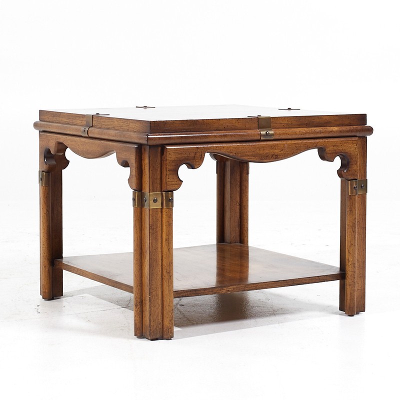 Drexel Contemporary Brass and Walnut Square Side End Table