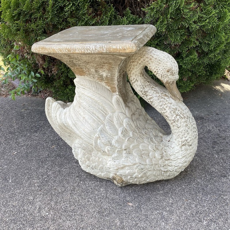 Vintage Hollywood Regency Style Plaster Swan Garden Stool/ Table/Decor w/gold