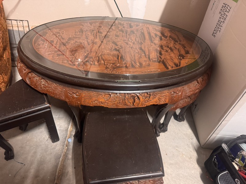TABLE HAND CARVED WOOD COFFEE TABLE & PERSONAL TABLES JAPAN 1940’s