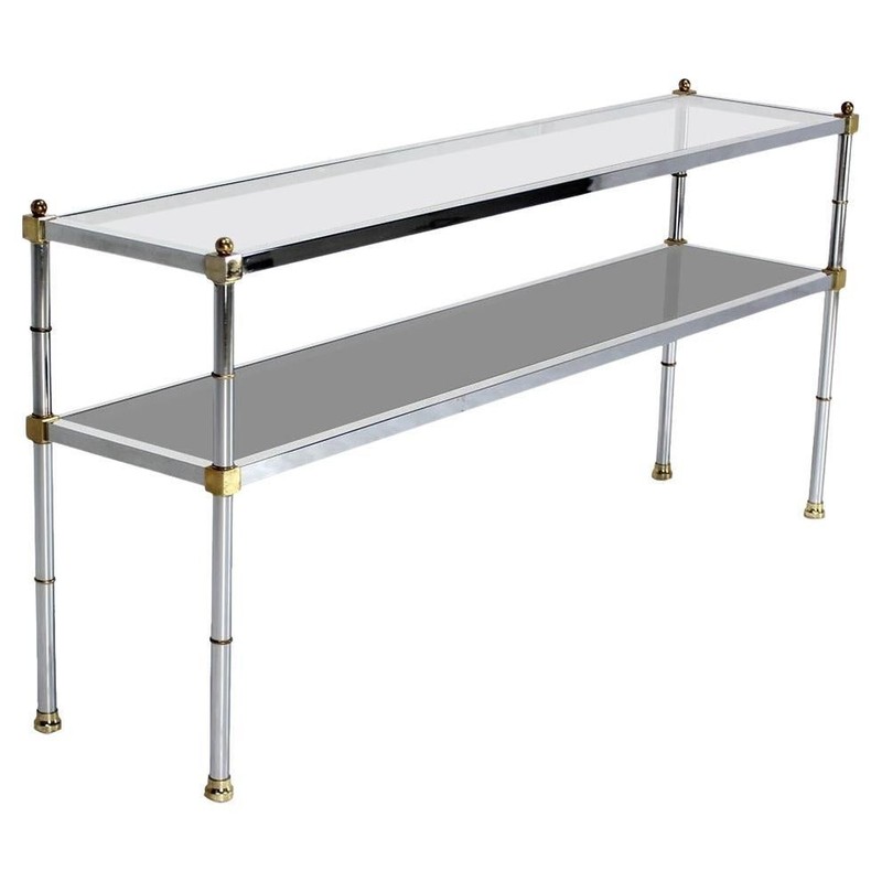 Chrome Brass and Glass Two Tier Console or Sofa Table Mid Century Modern MINT!