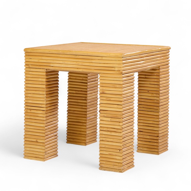 McGuire Style Mid Century Rattan Side Tables - Pair gallery