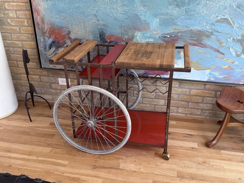 Bill Sanders California Design Iron Wood Acrylic Bar Cart Table Vtg Mcm gallery