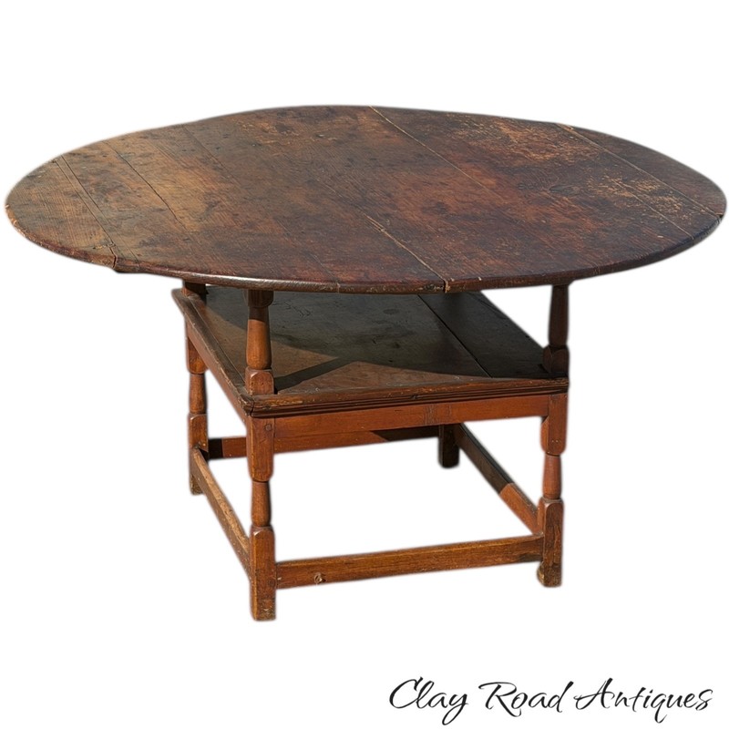 Antique bench table 18th stretcher base round farm primitive tavern softwood gallery